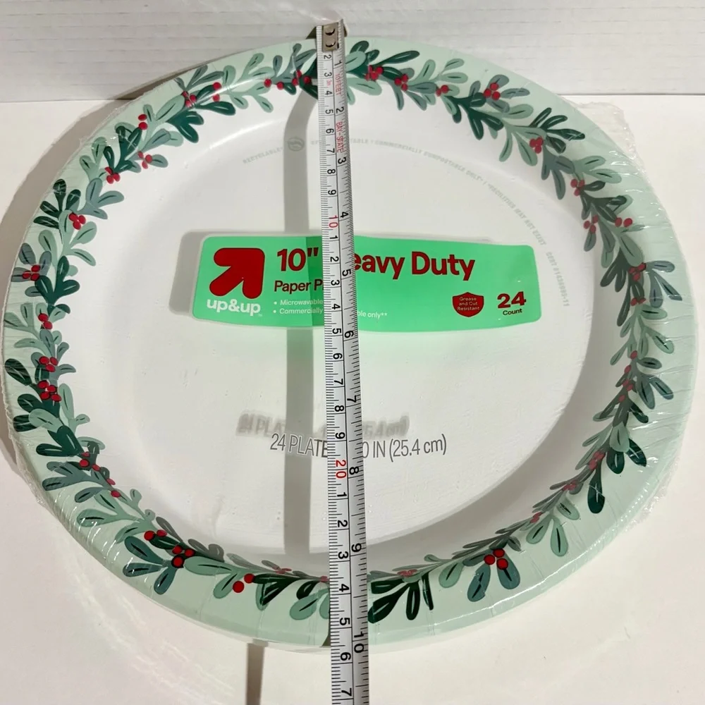 Target Up&up Heavy Duty 10” Paper Plates Limited 24ct Holiday Holly Berry NEW